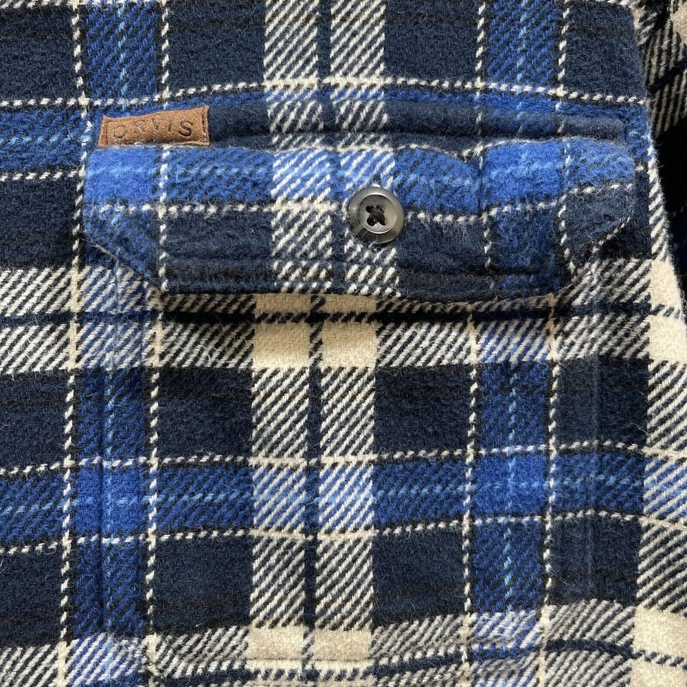 ORVIS Mens XXL Blue Plaid Long Sleeve Heavyweight Button Up Flannel Shirt Jacket - Picture 4 of 11
